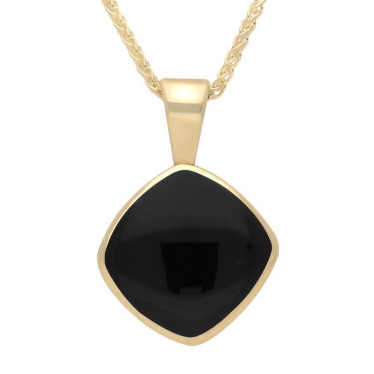 9ct Yellow Gold Whitby Jet Cushion Shaped Necklace - Yellow Gold