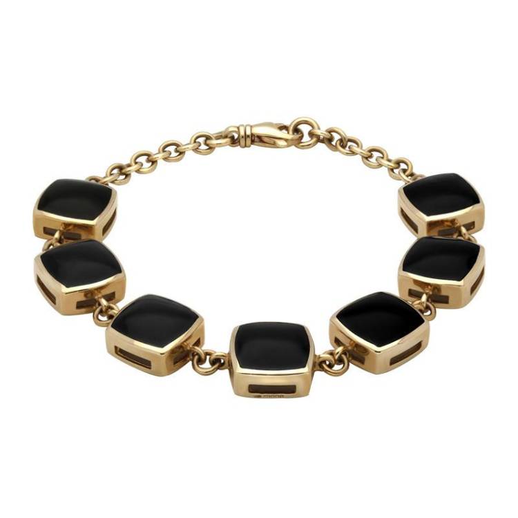 9ct Yellow Gold Whitby Jet Cushion Bracelet - Yellow Gold