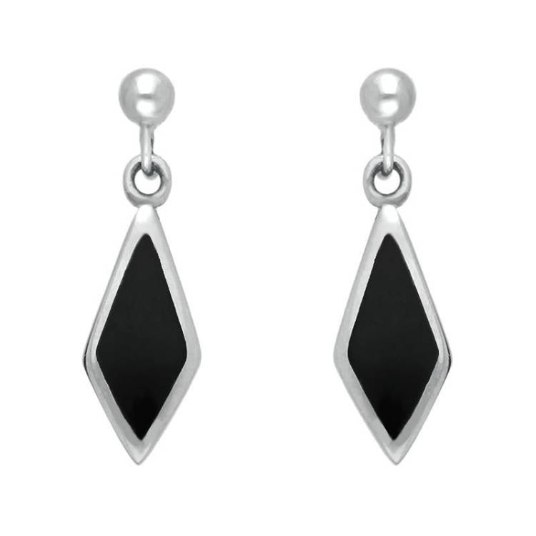 Sterling Silver Whitby Jet Dinky Diamond Drop Earrings - Option1 Value Silver