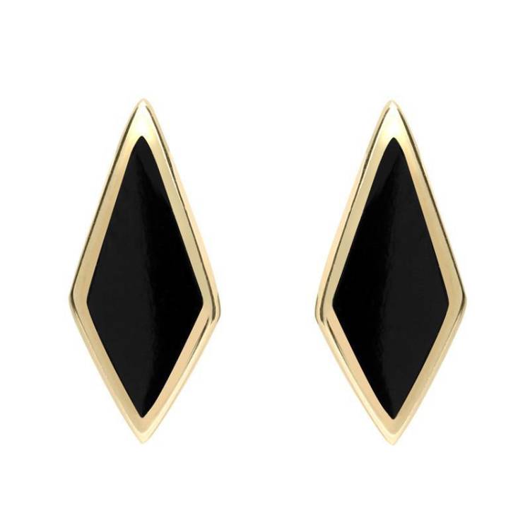 9ct Yellow Gold Whitby Jet Diamond Shaped Stud Earrings - Option1 Value Yellow Gold