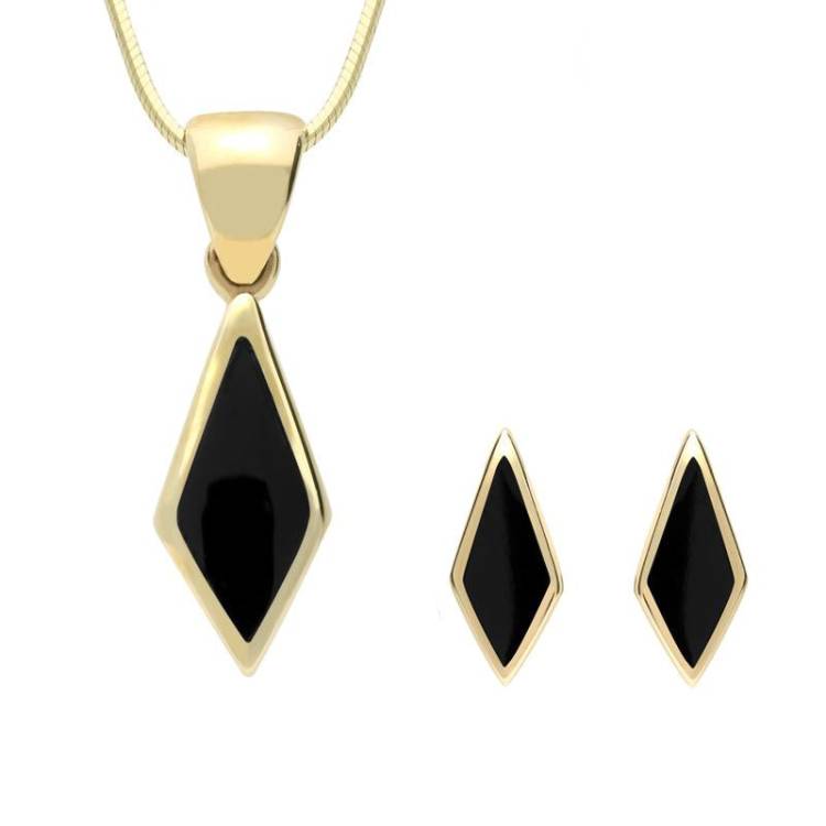 9ct Yellow Gold Whitby Jet Dinky Diamond Two Piece Set - Gold