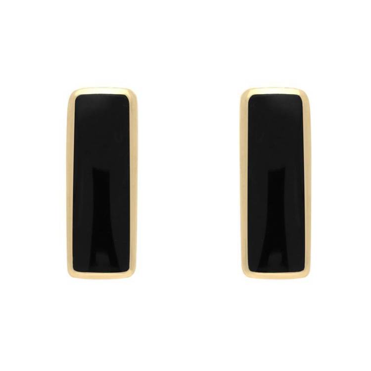 9ct Yellow Gold Whitby Jet Dinky Oblong Stud Earrings - Yellow Gold