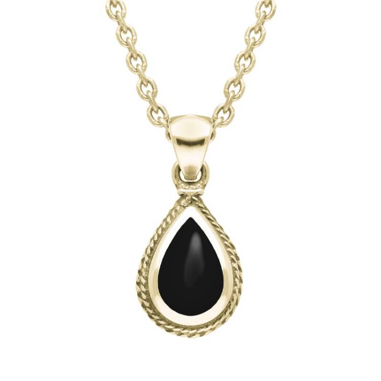 9ct Yellow Gold Whitby Jet Dinky Pear Drop Necklace - Yellow Gold