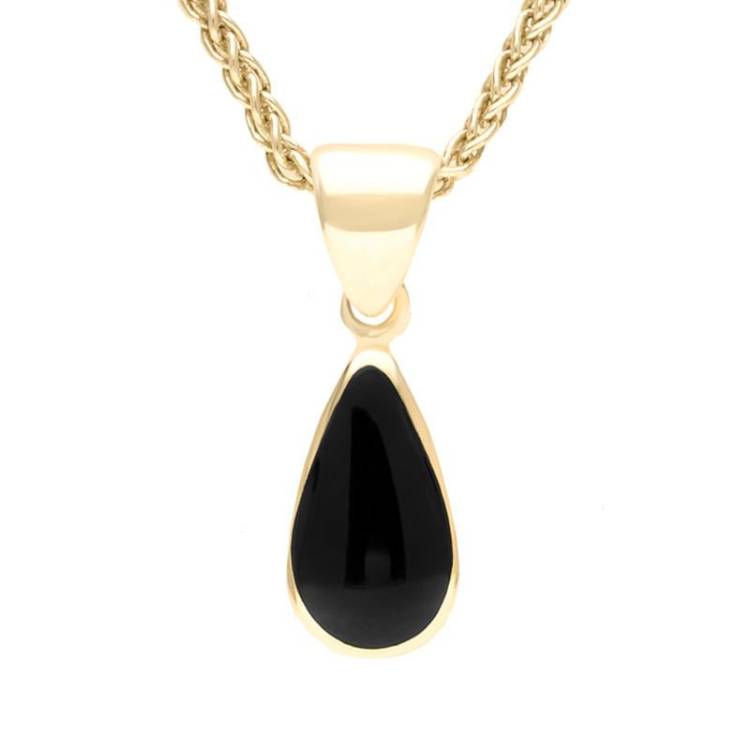 9ct Yellow Gold Whitby Jet Dinky Pear Necklace - Yellow Gold