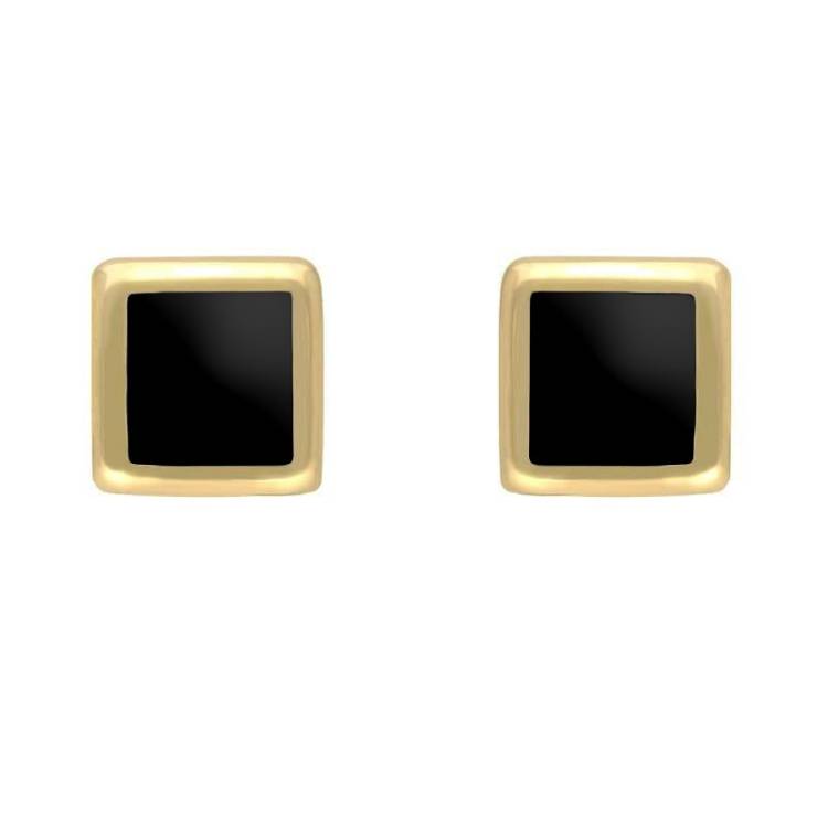 9ct Yellow Gold Whitby Jet Dinky Square Stud Earrings - Yellow Gold