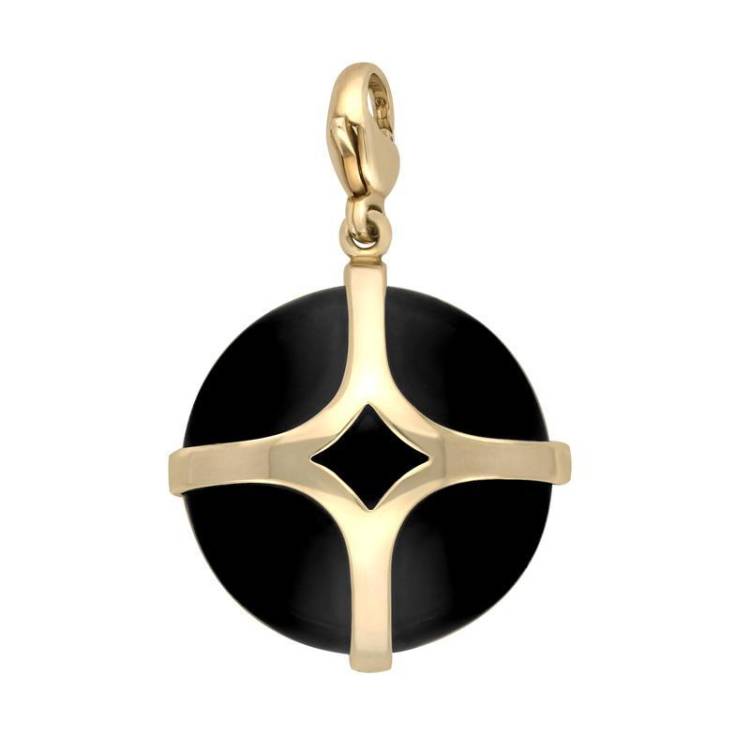 9ct Yellow Gold Whitby Jet Disc Open Cross Large Charm - Gold