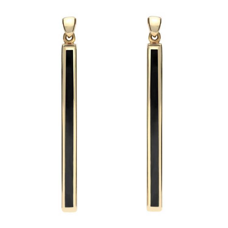 9ct Yellow Gold Whitby Jet Extra Long Slim Drop Earrings - Option1 Value Yellow Gold