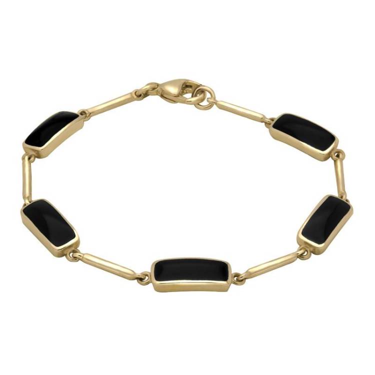 9ct Yellow Gold Whitby Jet Five Stone Oblong Bar Bracelet - Option1 Value Yellow Gold