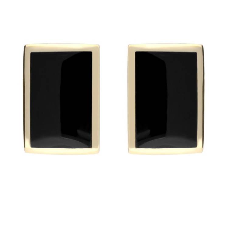 9ct Yellow Gold Whitby Jet Oblong Stud Earrings - Yellow Gold