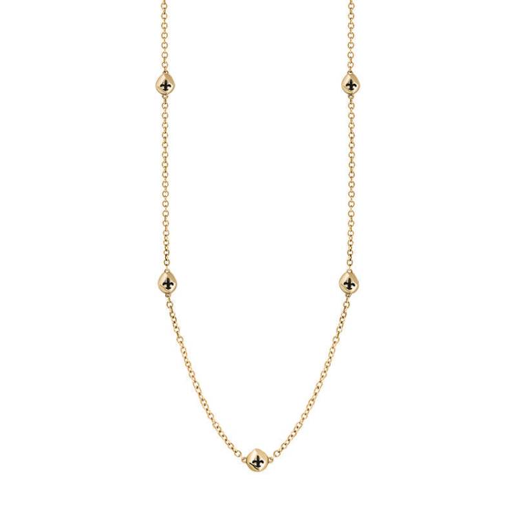 9ct Yellow Gold Whitby Jet Fleur De Lis Link Disc Chain Necklace - Option1 Value Yellow Gold