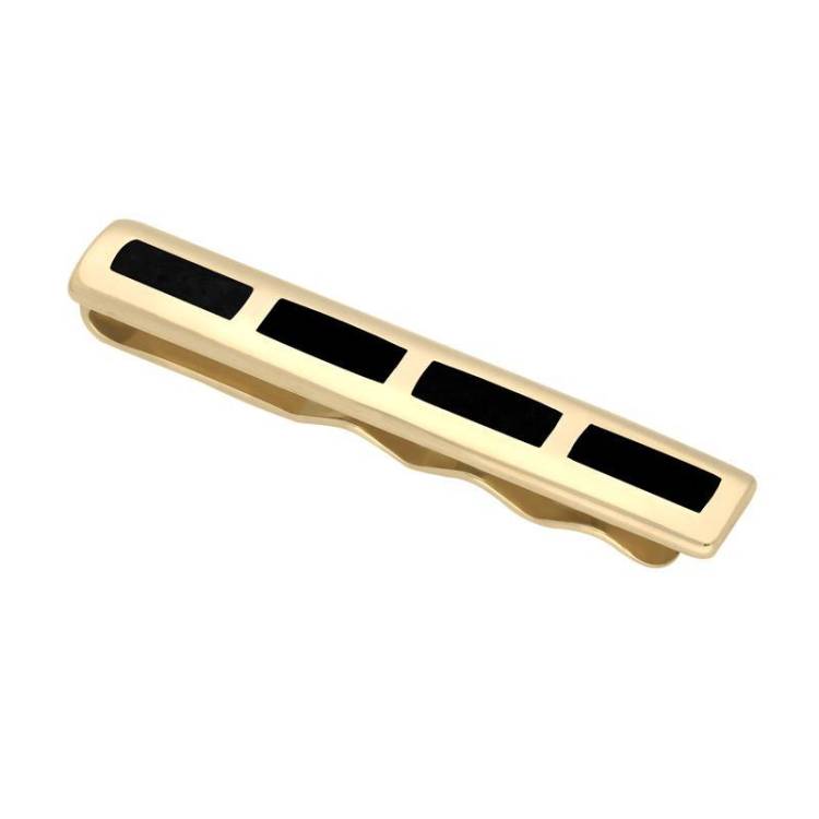 9ct Yellow Gold Whitby Jet Four Stone Inlaid Tie Slide