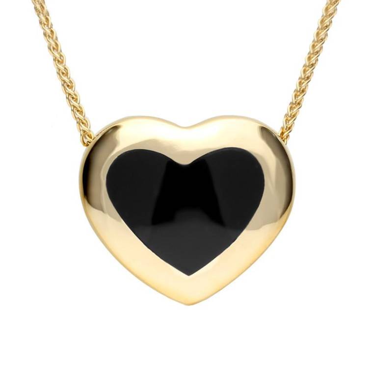 9ct Yellow Gold Whitby Jet Framed Heart Necklace - Yellow Gold