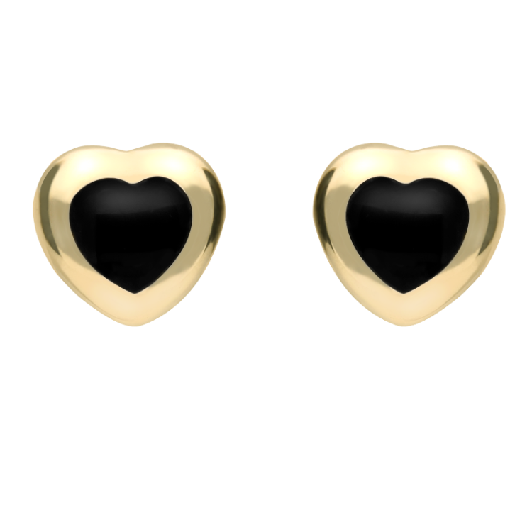 9ct Yellow Gold Whitby Jet Framed Heart Stud Earrings - Yellow Gold