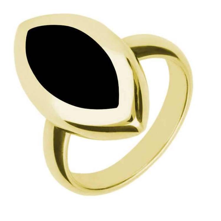 9ct Yellow Gold Whitby Jet Framed Marquise Ring - Yellow Gold
