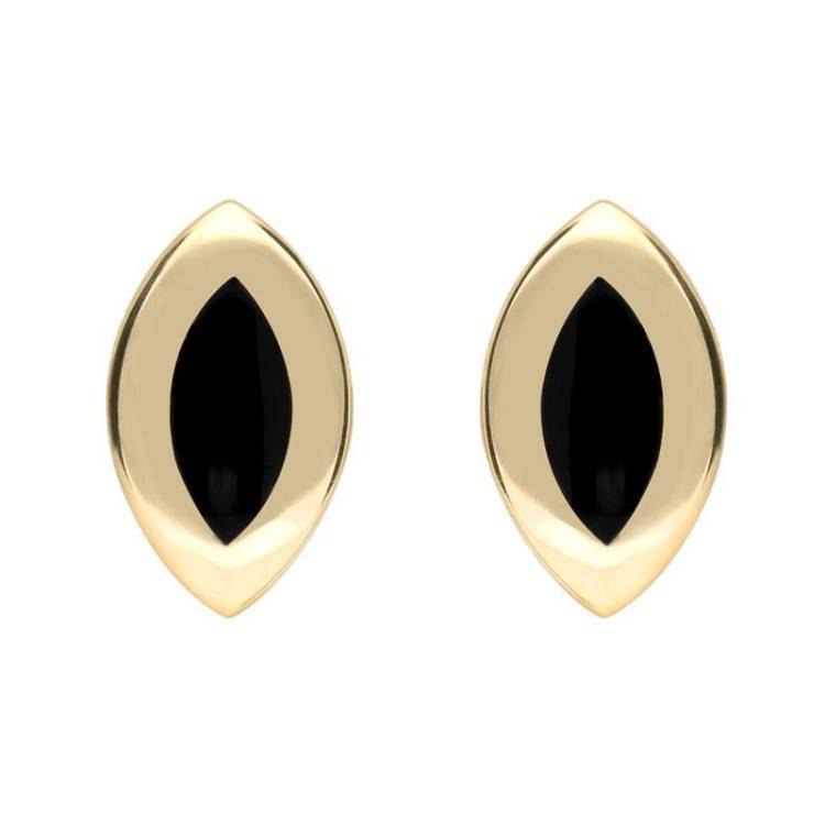 9ct Yellow Gold Whitby Jet Framed Marquise Stud Earrings - Yellow Gold
