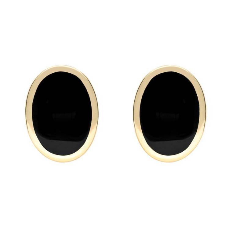 9ct Yellow Gold Whitby Jet Framed Oval Stud Earrings - Yellow Gold