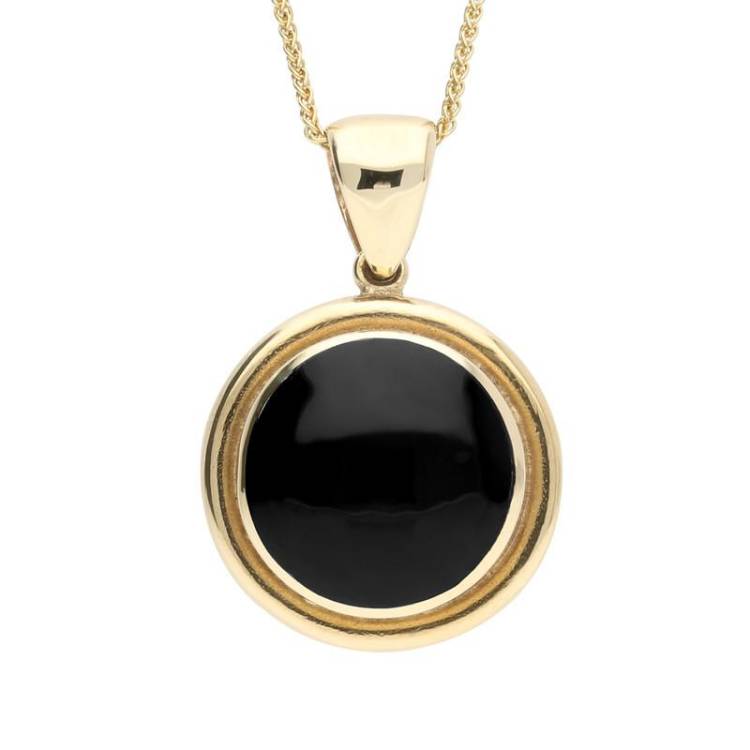 9ct Yellow Gold Whitby Jet Framed Round Necklace - Yellow Gold