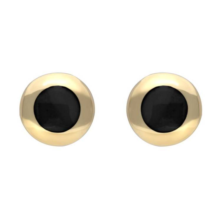 9ct Yellow Gold Whitby Jet Framed Round Stud Earrings - Yellow Gold