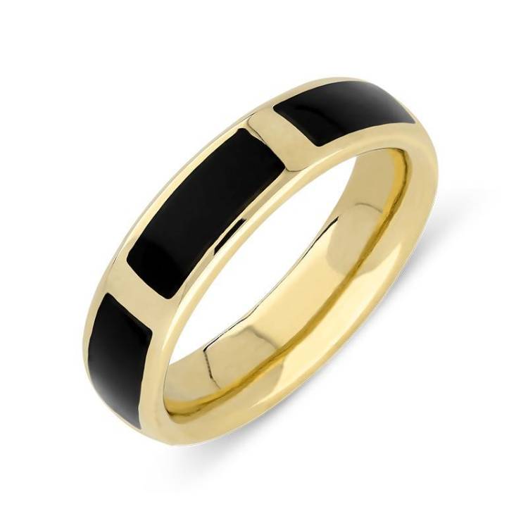 9ct Yellow Gold Whitby Jet Gap 6mm Wedding Band Ring - Yellow Gold