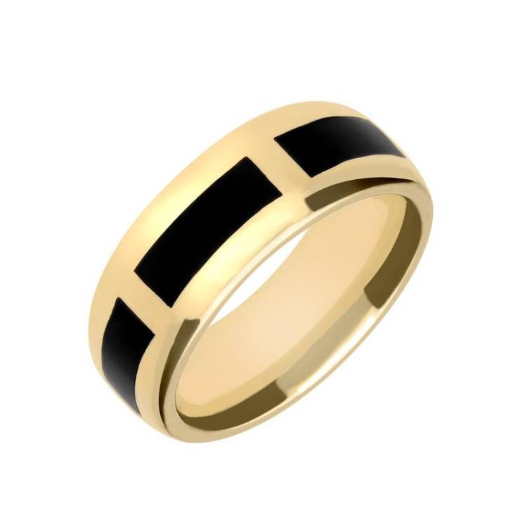 9ct Yellow Gold Whitby Jet Gap 8mm Wedding Band Ring - Yellow Gold