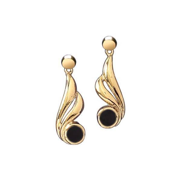 9ct Yellow Gold Whitby Jet Gold Double Twist Drop Earrings - Yellow Gold