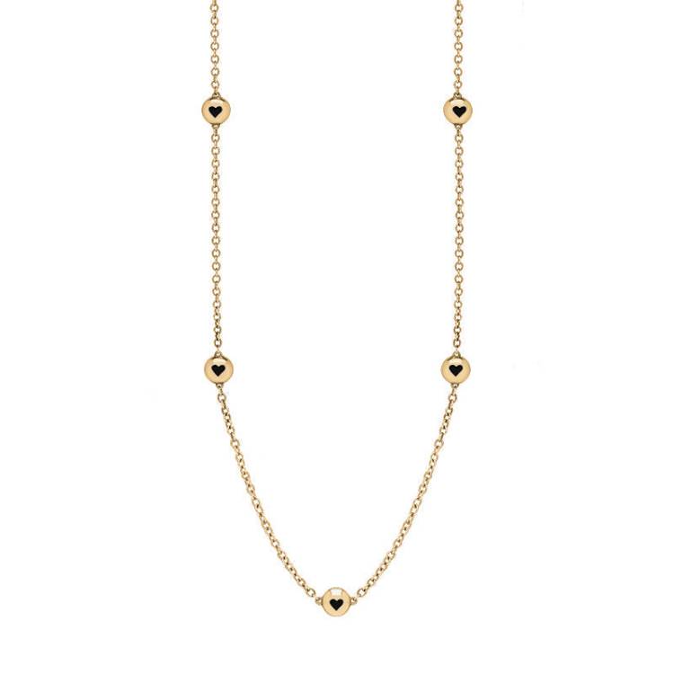 9ct Yellow Gold Whitby Jet Heart Link Disc Chain Necklace - Option1 Value Yellow Gold