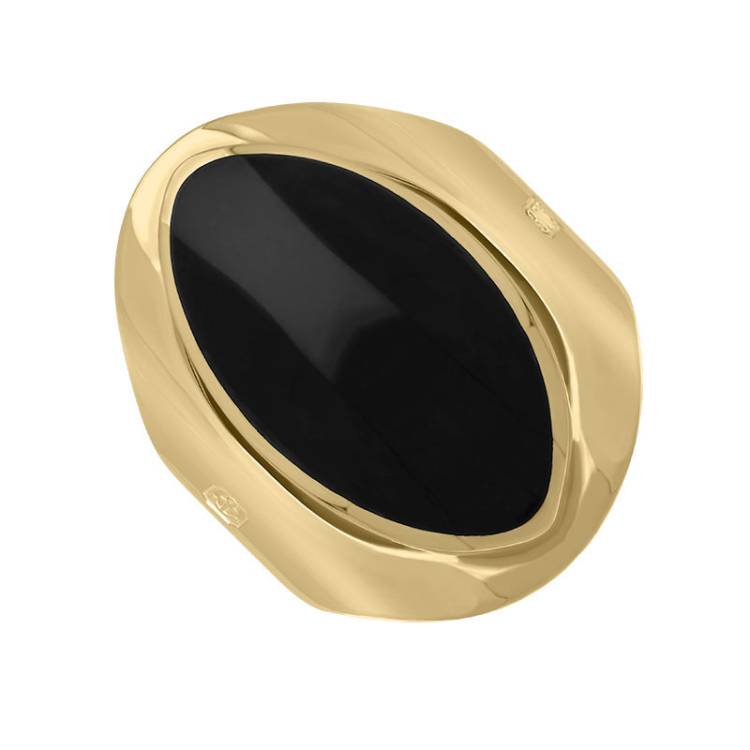 9ct Yellow Gold Whitby Jet King's Coronation Hallmark Medium Oval Ring - M