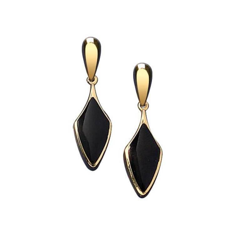 9ct Yellow Gold Whitby Jet Kite Drop Earrings - Yellow Gold