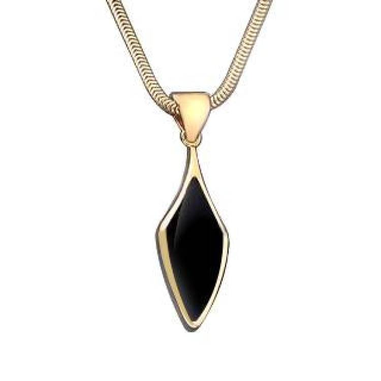 9ct Yellow Gold Whitby Jet Kite Shaped Necklace - Yellow Gold