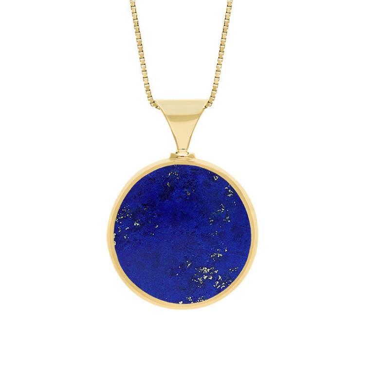 9ct Yellow Gold Whitby Jet Lapis King's Coronation Hallmark Double Sided Round Necklace