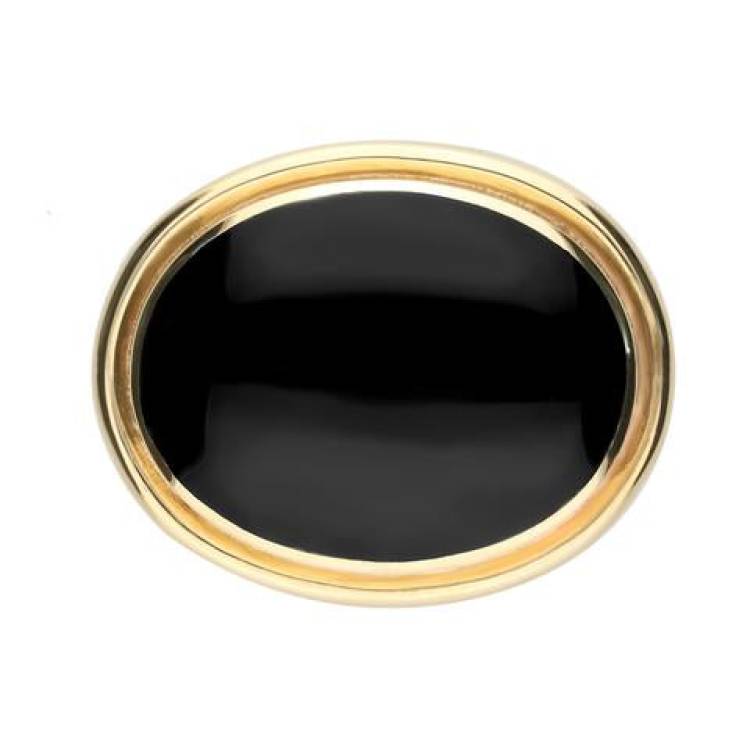 9ct Yellow Gold Whitby Jet Large Classic Framed Oval Brooch - Yellow Gold