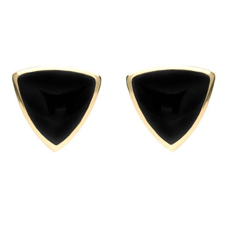 9ct Yellow Gold Whitby Jet Large Curved Triangle Stud Earrings - Yellow Gold
