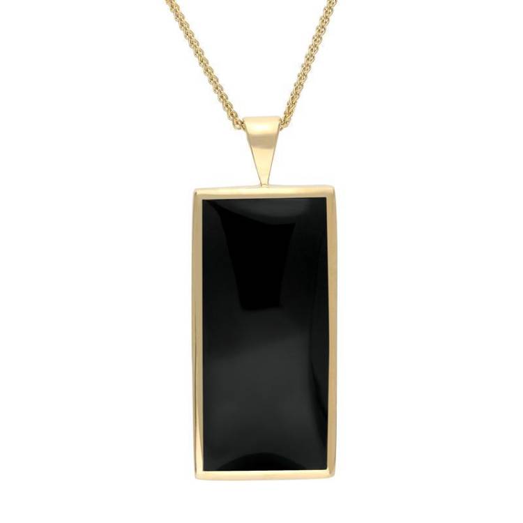 9ct Yellow Gold Whitby Jet Large Oblong Necklace - Yellow Gold