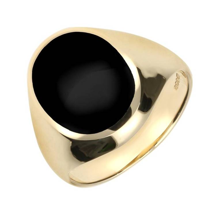 9ct Yellow Gold Whitby Jet Large Oval Signet Ring - Yellow Gold