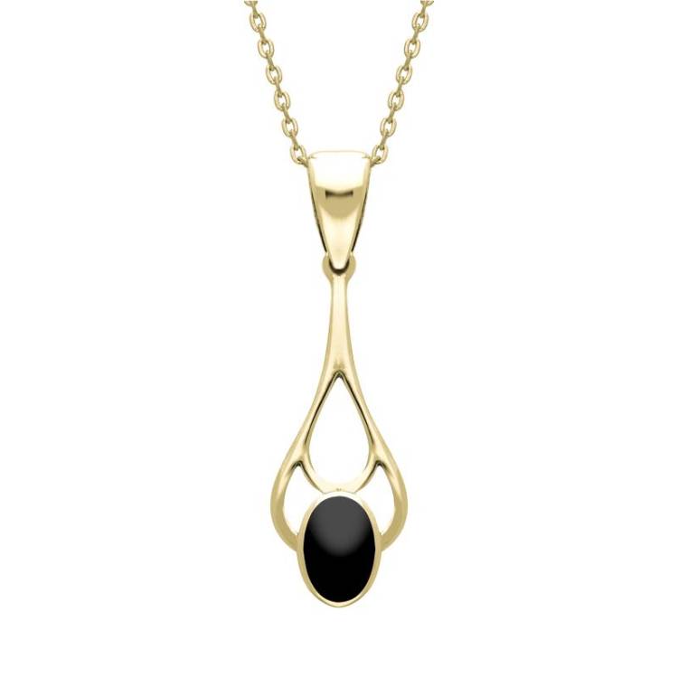 9ct Yellow Gold Whitby Jet Large Oval Spoon Necklace - Yellow Gold