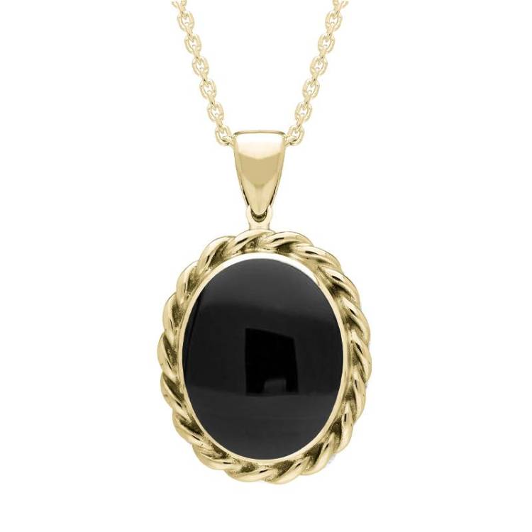 9ct Yellow Gold Whitby Jet Large Rope Oval Necklace - Option1 Value Yellow Gold