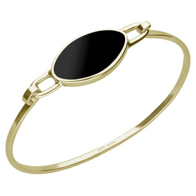 9ct Yellow Gold Whitby Jet Oval Slim Bangle - Yellow Gold
