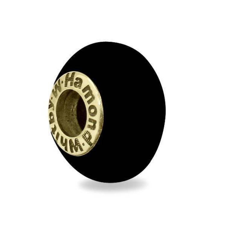 9ct Yellow Gold Whitby Jet Logo Bead Charm - Yellow Gold