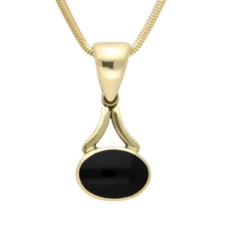 9ct Yellow Gold Whitby Jet Long Drop Necklace - Yellow Gold