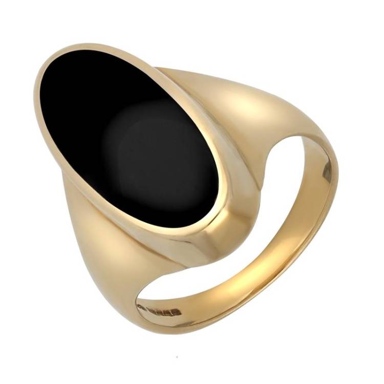9ct Yellow Gold Whitby Jet Long Oval Ring - Option1 Value Yellow Gold