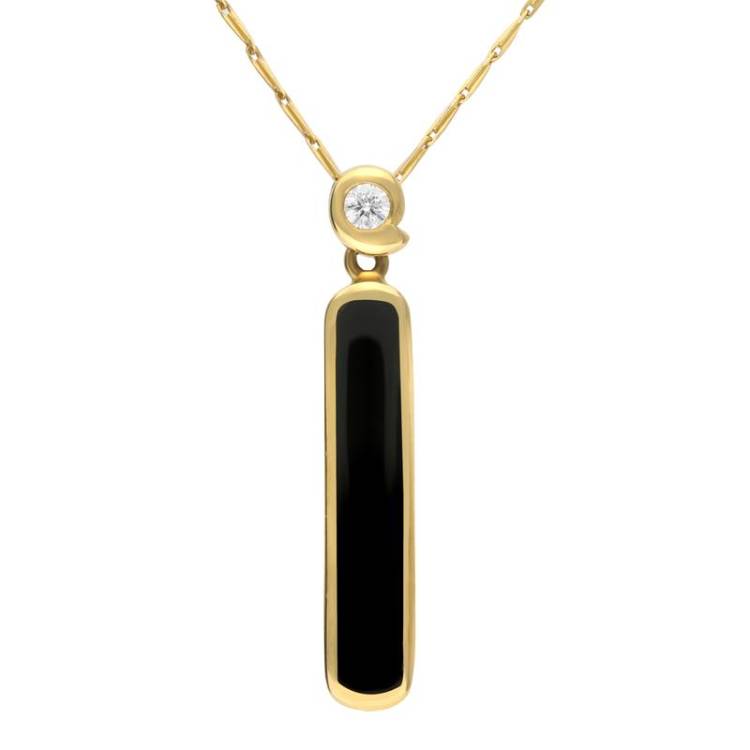 18ct Yellow Gold Whitby Jet Diamond Slim Oblong Necklace - Option1 Value Yellow Gold