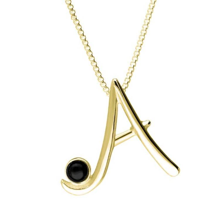 9ct Yellow Gold Whitby Jet Love Letters Initial A Necklace - Yellow Gold