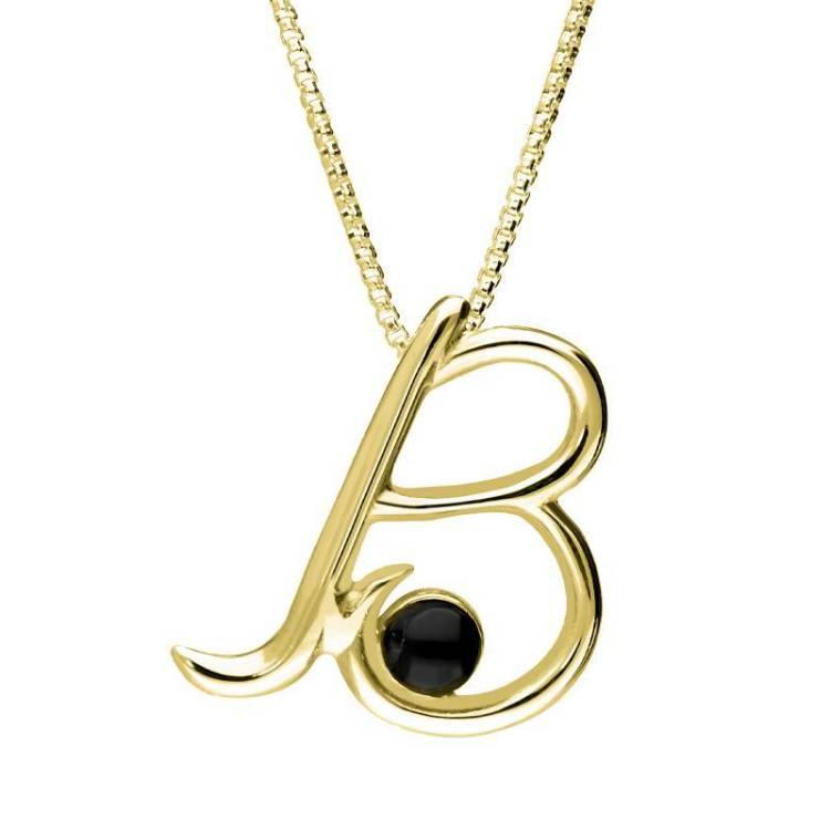 9ct Yellow Gold Whitby Jet Love Letters Initial B Necklace - Yellow Gold