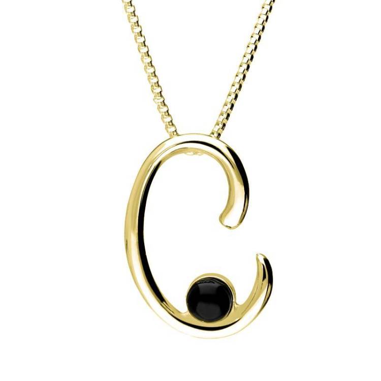 9ct Yellow Gold Whitby Jet Love Letters Initial C Necklace - Yellow Gold
