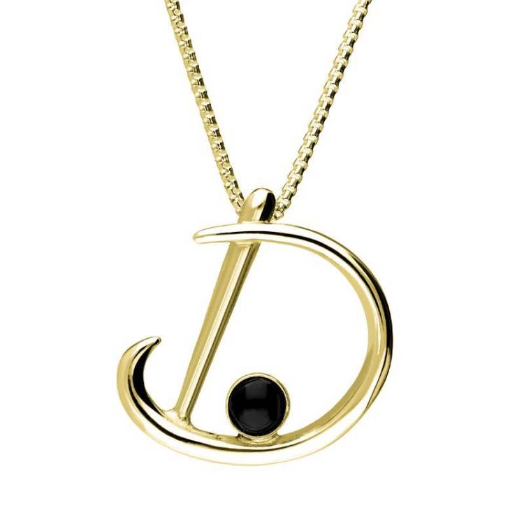 9ct Yellow Gold Whitby Jet Love Letters Initial D Necklace - Yellow Gold