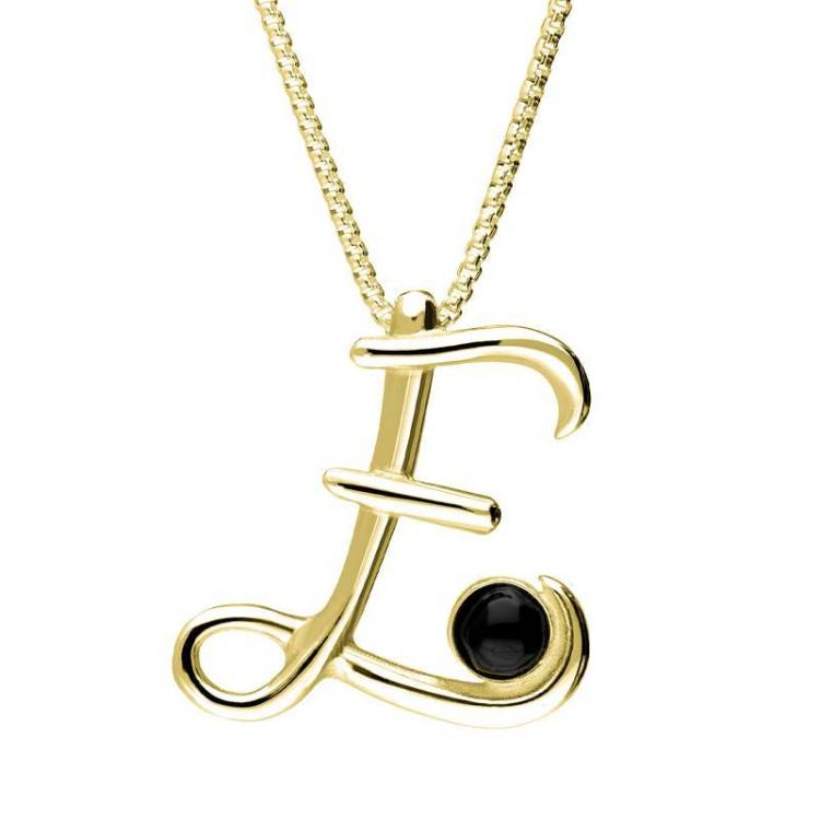 9ct Yellow Gold Whitby Jet Love Letters Initial E Necklace - Yellow Gold