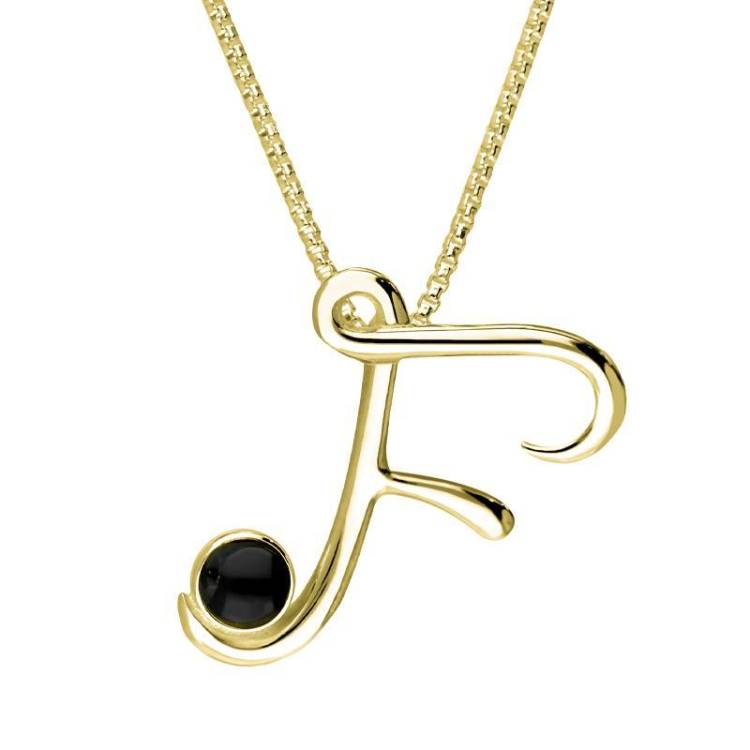 9ct Yellow Gold Whitby Jet Love Letters Initial F Necklace - Yellow Gold