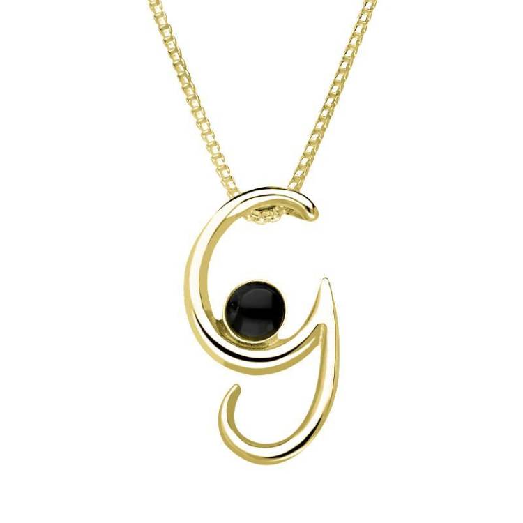 9ct Yellow Gold Whitby Jet Love Letters Initial G Necklace - Yellow Gold