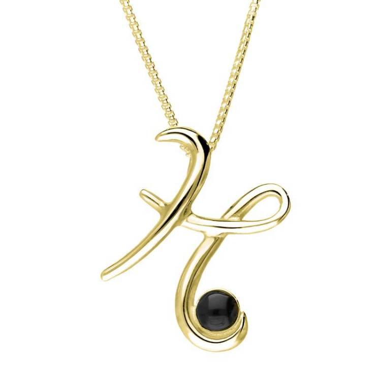 9ct Yellow Gold Whitby Jet Love Letters Initial H Necklace - Yellow Gold