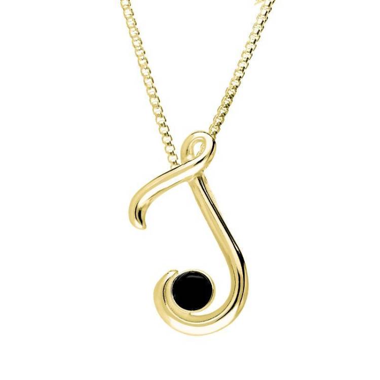 9ct Yellow Gold Whitby Jet Love Letters Initial J Necklace - Yellow Gold